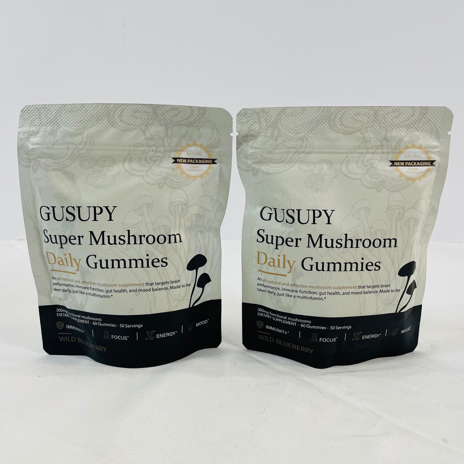 Gusupy Super Mushroom Daily Gummies Wild Blueberry 60ct Lot of 2 Exp 2027