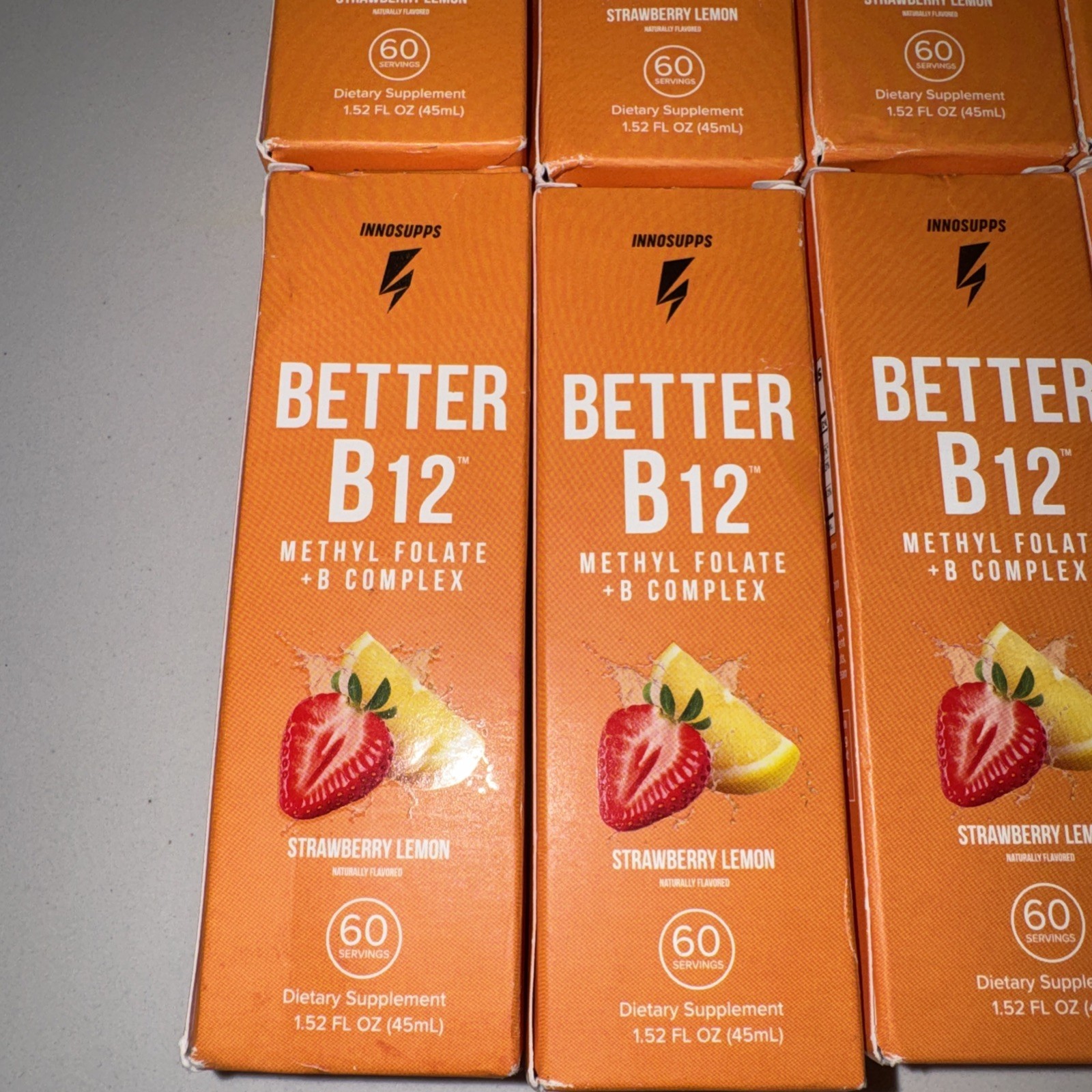 10 total Innosupps Better B12 Methyl Folate B Complex Strawberry Lemon 45ml