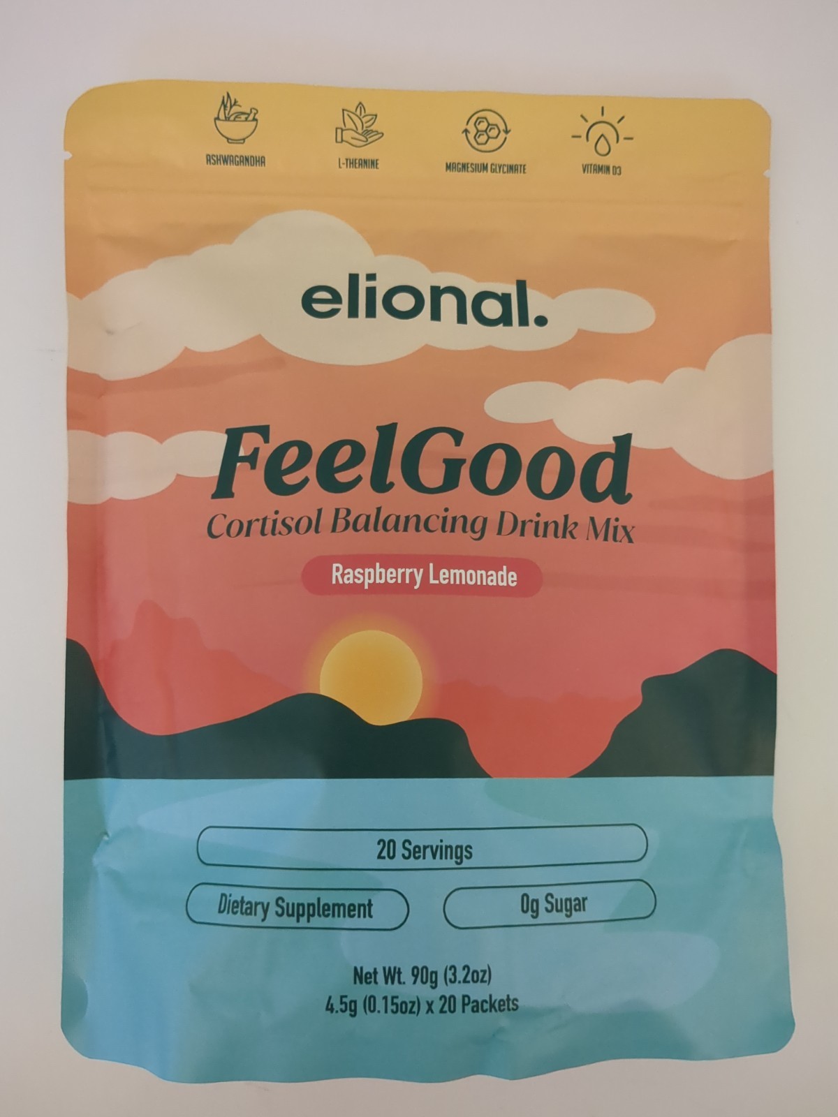 elional FeelGood Cortisol Balancing Powder Raspberry Lemonade 0g Sugar 20 Serv