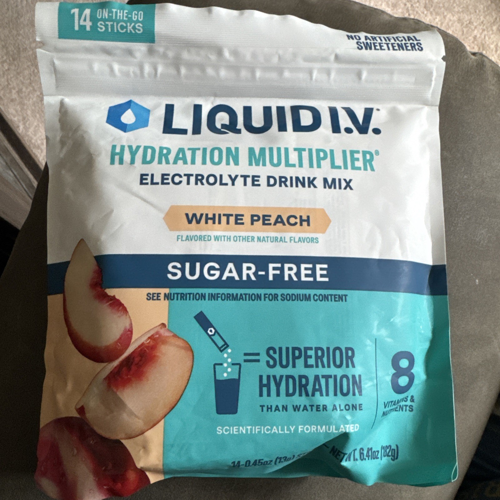 Liquid I.V. Sugar-Free White Peach Hydration Multiplier 14ct Exp 13 July 2027