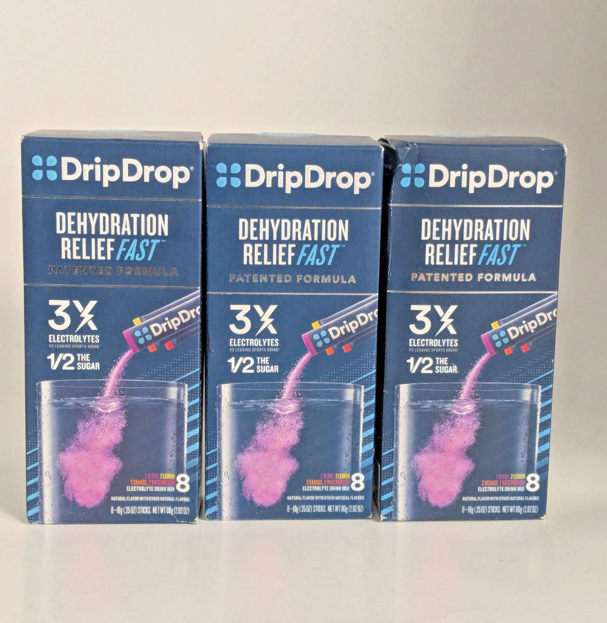 3 DripDrop Electrolyte Drink Mix Variety Pack 8 Count Each Exp 07/27