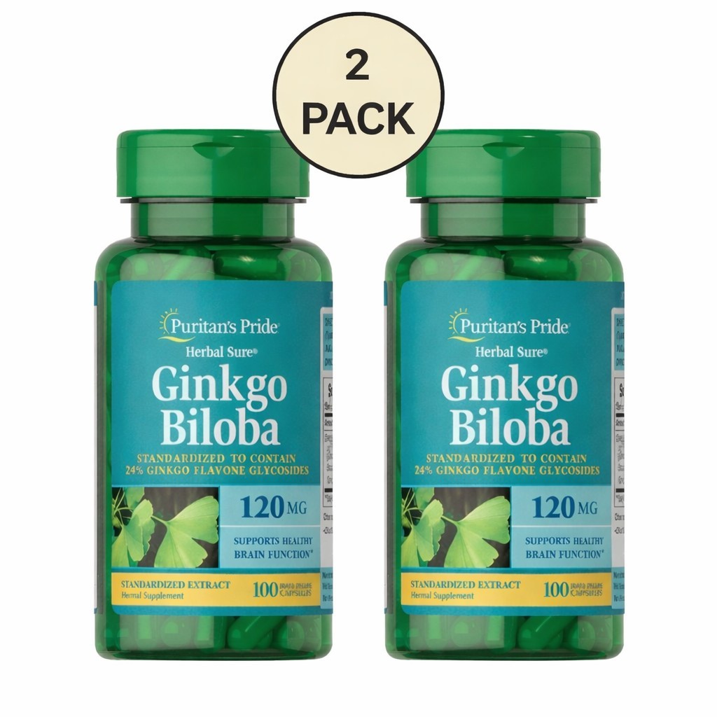 Ginkgo Biloba 120 mg 100 Capsules (2 Pack) Supports Healthy Brain Function