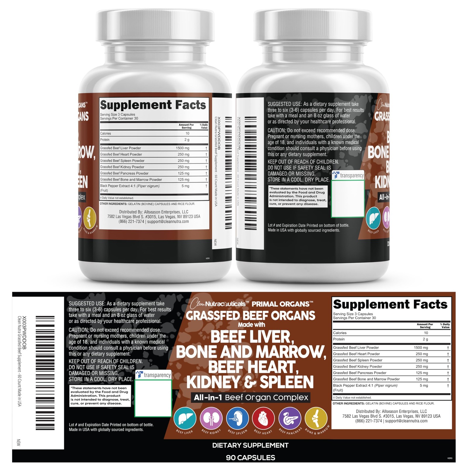Clean Nutraceuticals Grass Fed Beef Liver 90 Count (Pack of 2), Natural