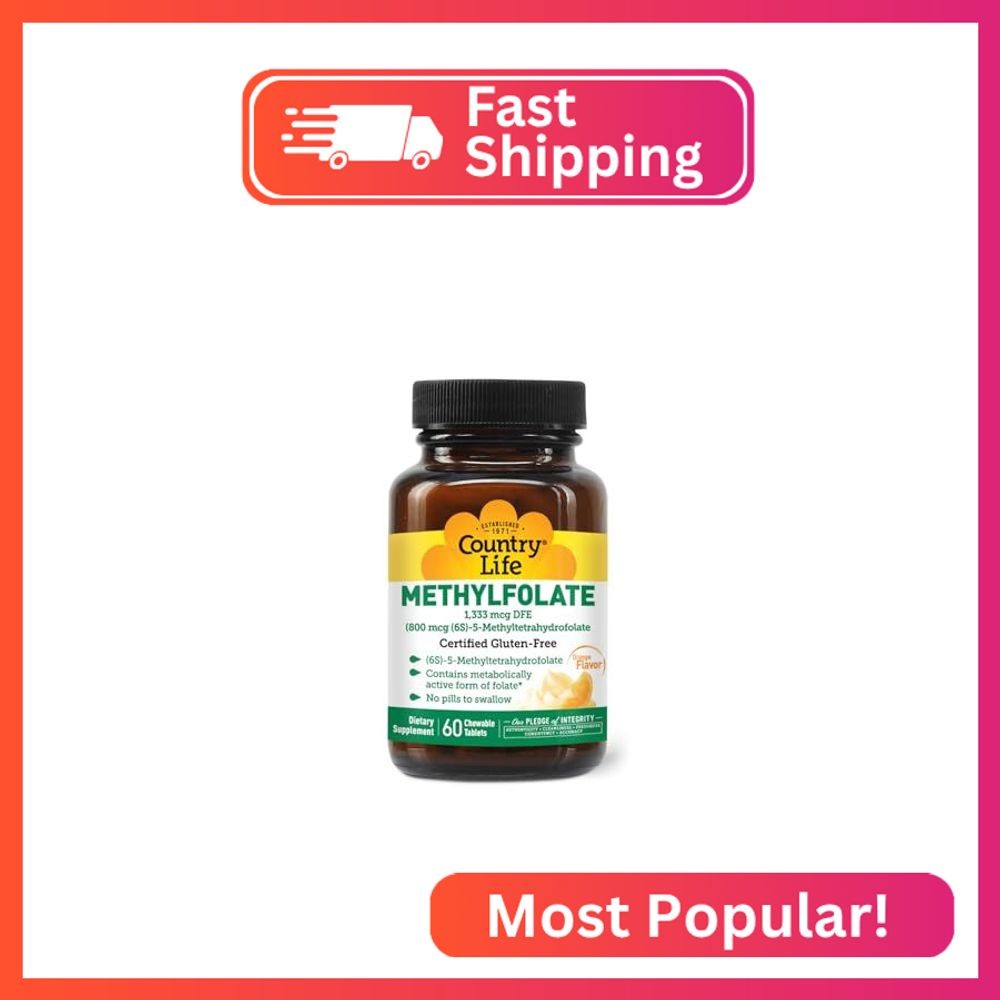 Country Life Methylfolate Chewable Tablets – Metabolically Active Folate – Great