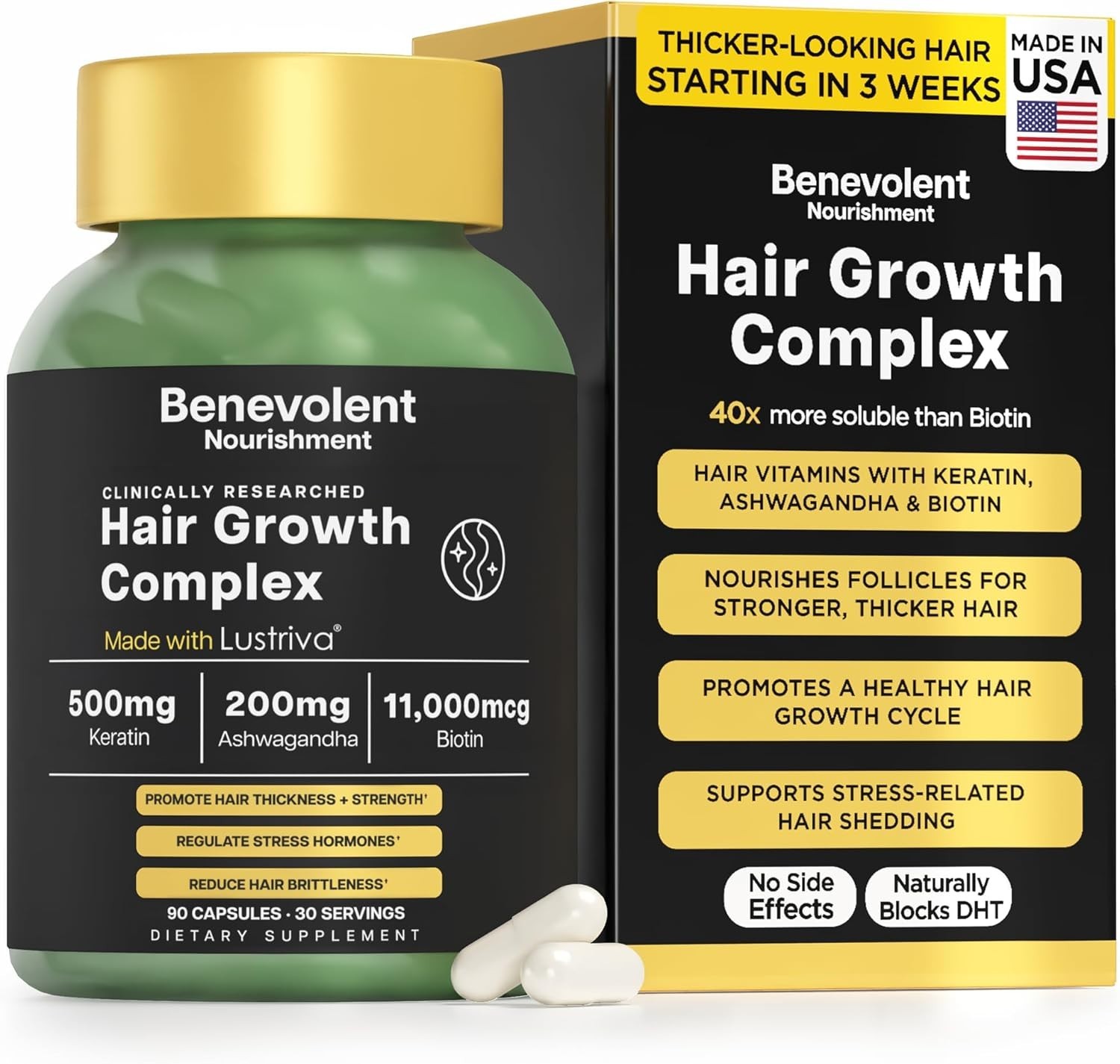 Benevolent Nourishment Hair Growth Complex 90 Capsules Vitamins Keratin Biotin