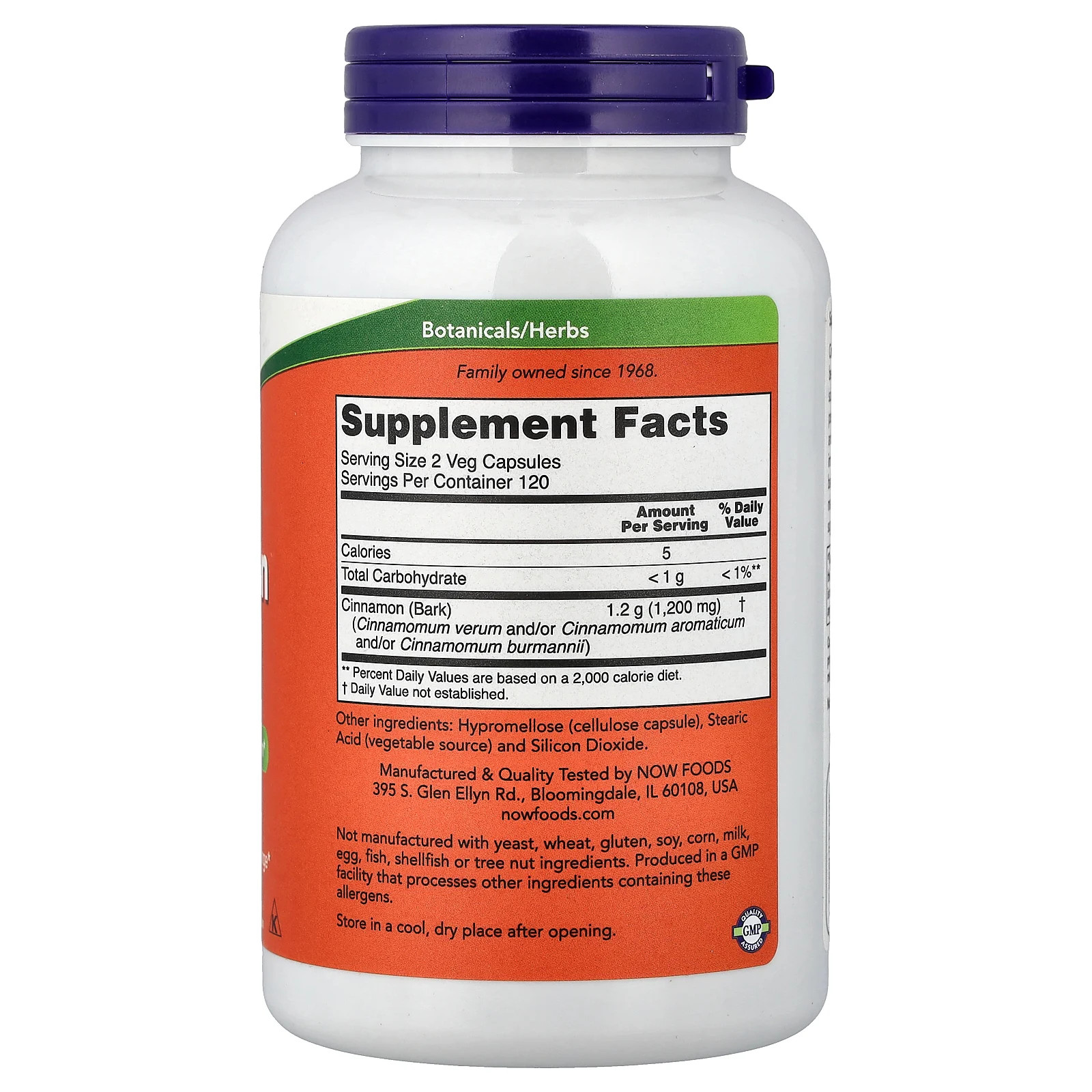 Now Foods Cinnamon Bark 600 mg 240 Capsules GMP Quality Assured