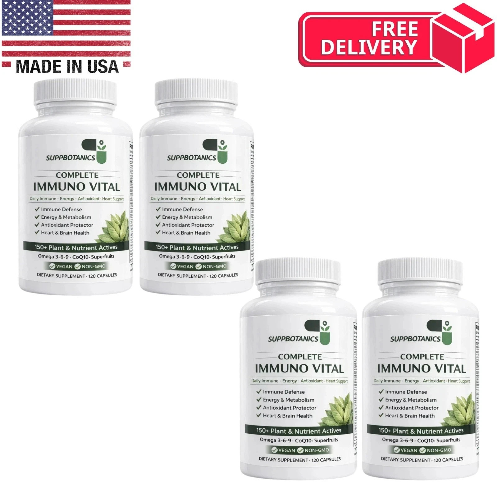 4 Pack SuppBotanics Immuno Vital Immune Support 150+ Nutrients 120 Caps