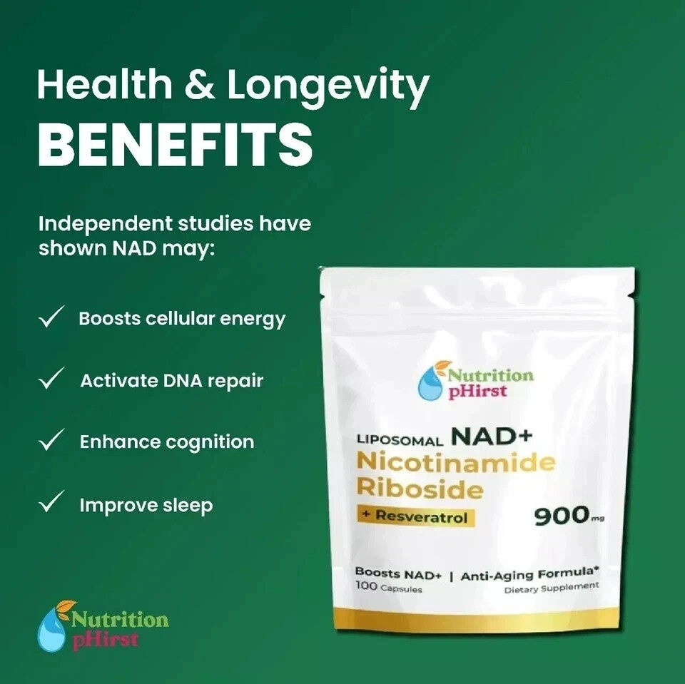 NAD+ Supplement for Anti-Aging Energy Focus & Nicotinamide Riboside Resveratrol.