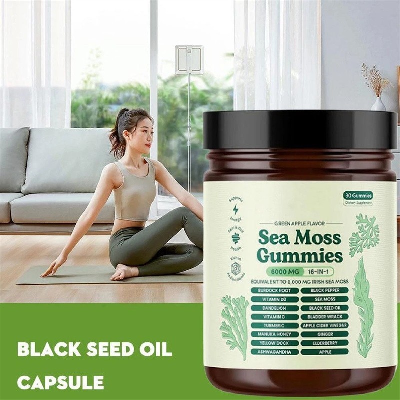 2x 16 in 1 pure Sea Moss Gummy | Irishmoss Extract 6000Mg |Green Apple Flavor