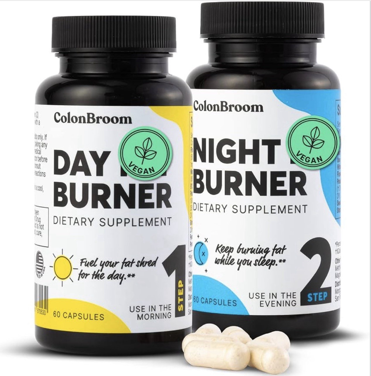 ColonBroom Day & Night Burner Weight Loss Vegan Supplements 120 Caps 1 Month