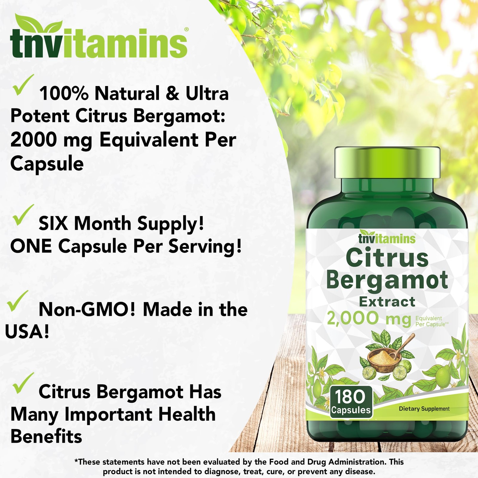 tnvitamins Citrus Bergamot 2000mg – 180 Capsules | 180 Count (Pack of 1)