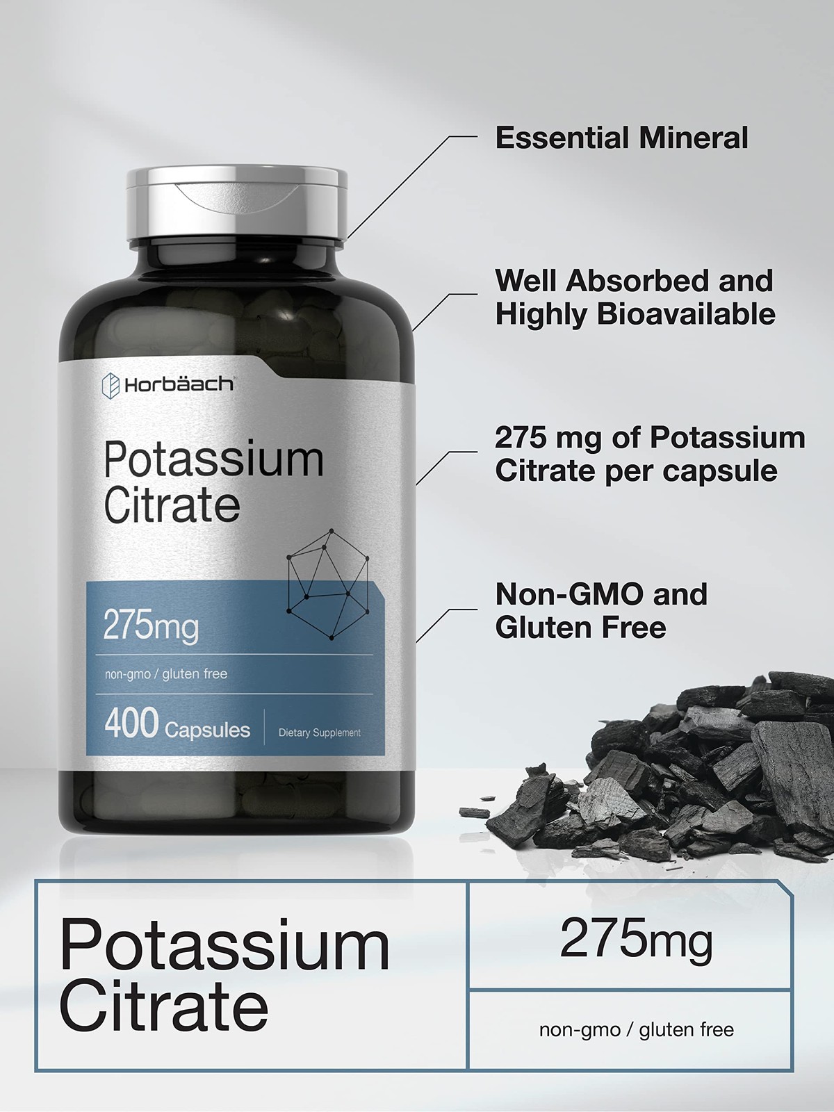 Horbäach Potassium Citrate Supplement 275 mg | 400 400 Count (Pack of 1)