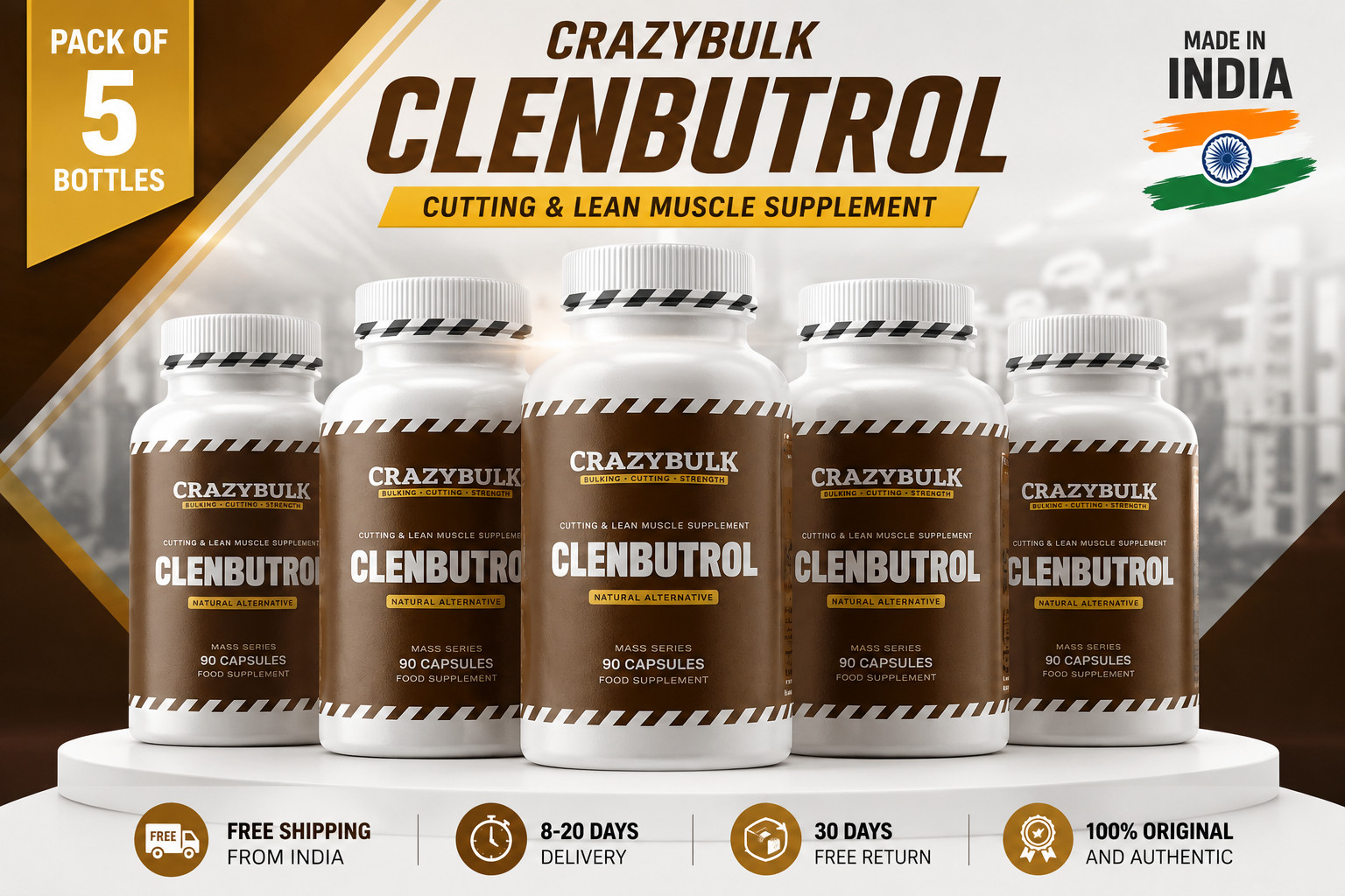 CrazyBulk CLENBUTROL -90 Capsules CUTTING & LEAN MUSCLE MUSCLE – Pack of 5