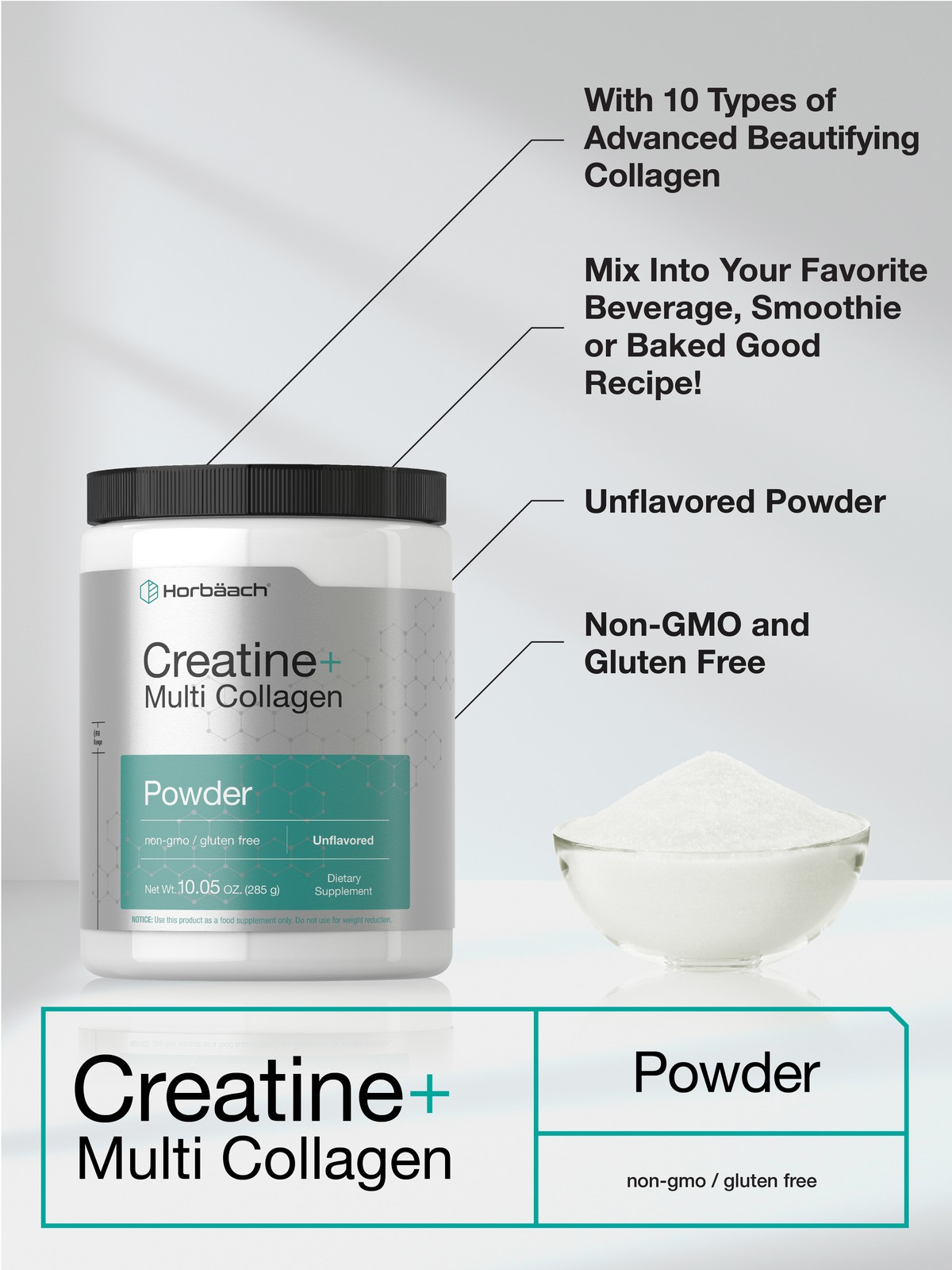 Creatine + Multi Collagen Powder | 10.05 oz | Unflavored | by Horbäach