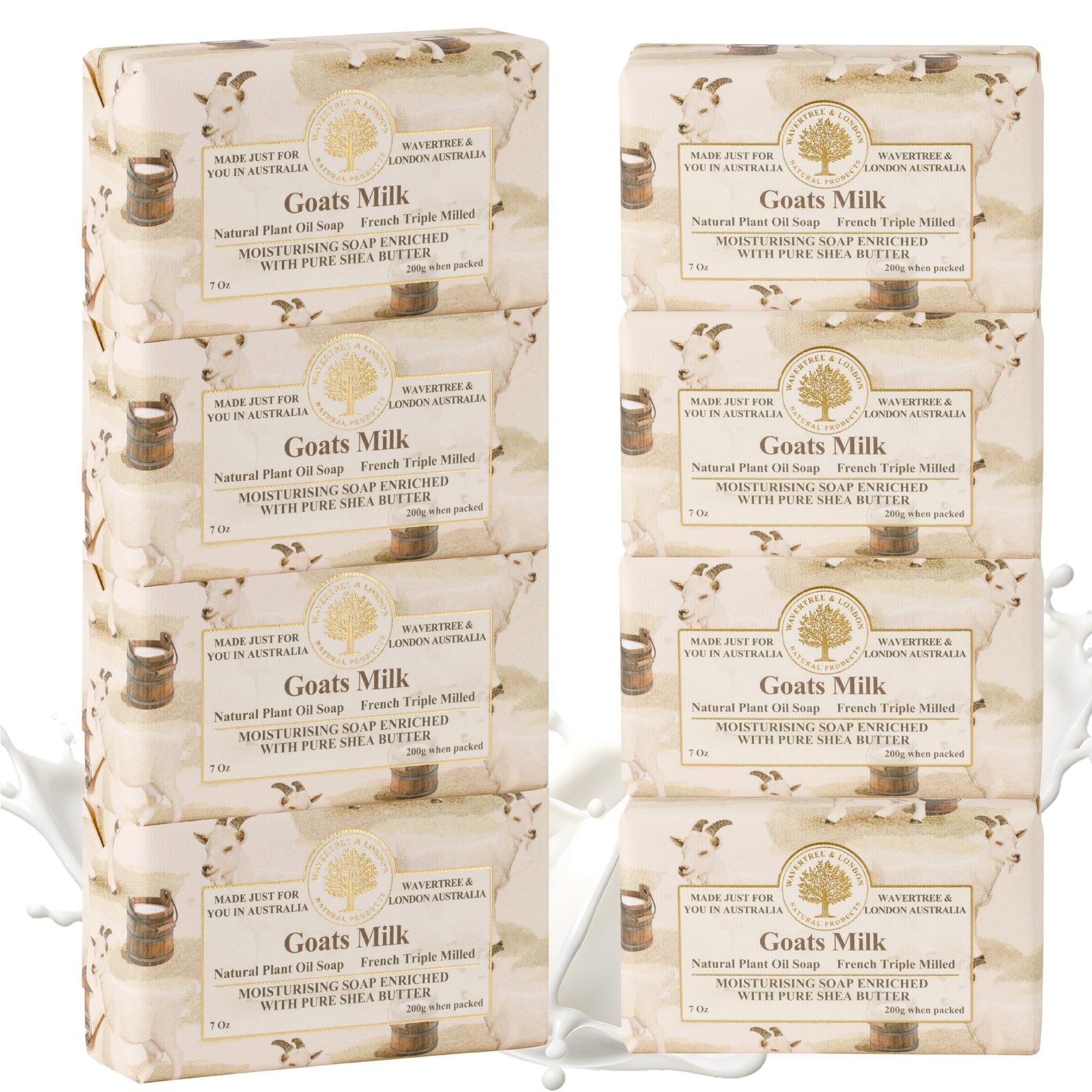 Wavertree & London Goats Milk Scented Natural Soap Bars (Pack of 8), 7oz Mois…