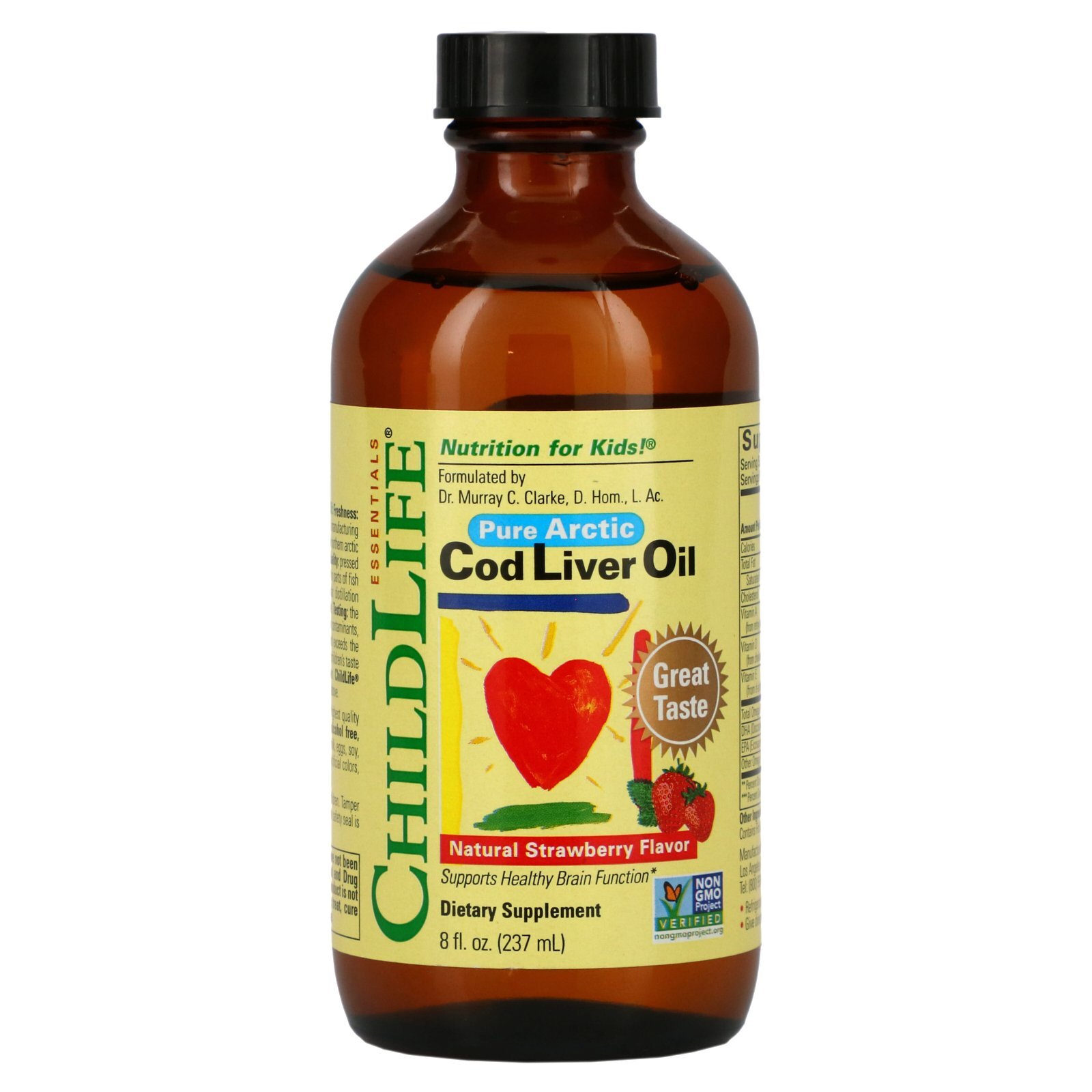 ChildLife Cod Liver Oil Natural Strawberry Flavor 8 fl oz 237 ml Alcohol-Free,