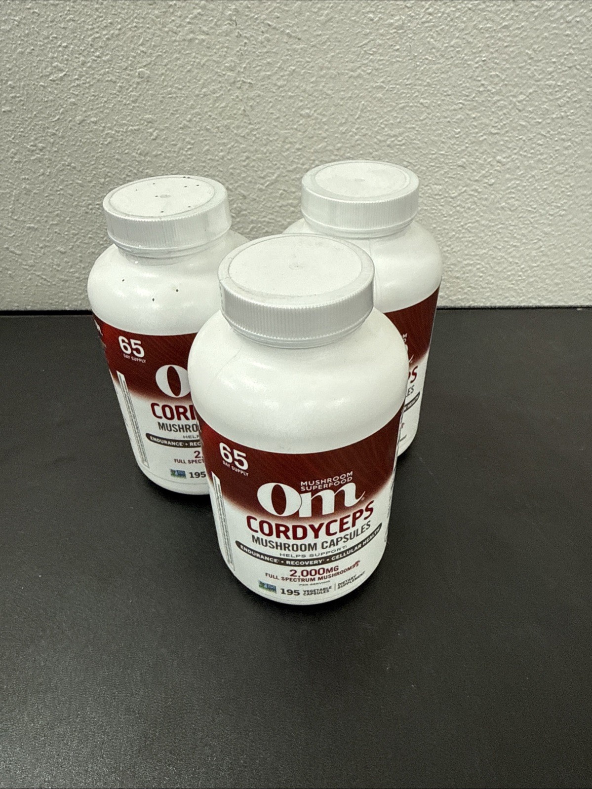 Lot of 3 Om Mushrooms Cordyceps Capsules, 2000mg per Serving, 195ct EXPIRE 02/27