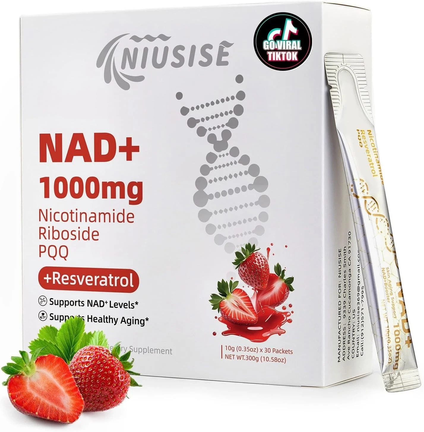 30 Packets NAD+ Dietary Supplement, Anti-Aging for Women & Men Energy Focus