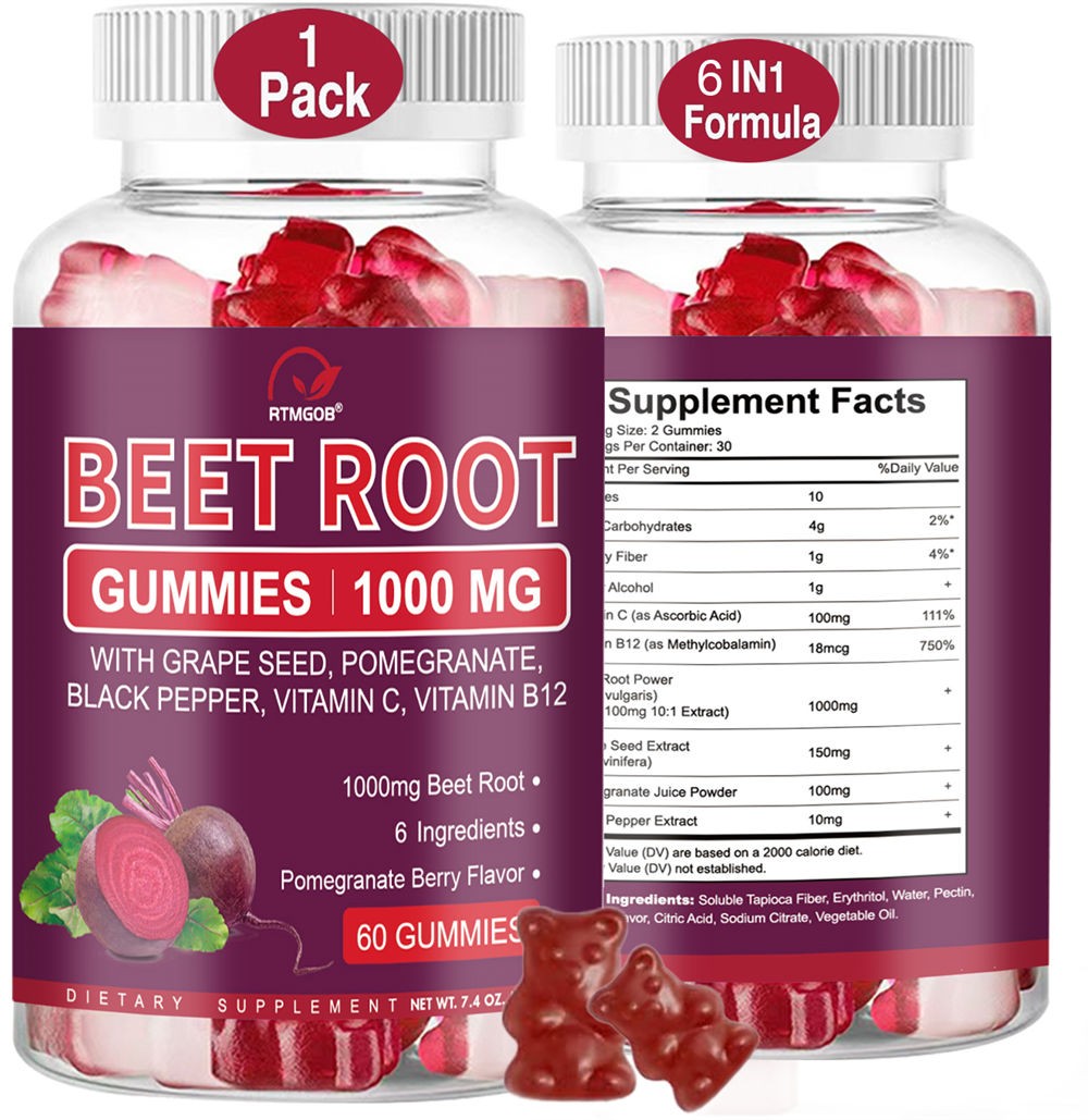Organic Beet Root 60 Gummies Capsules for Circulation & Natural Energy Boost