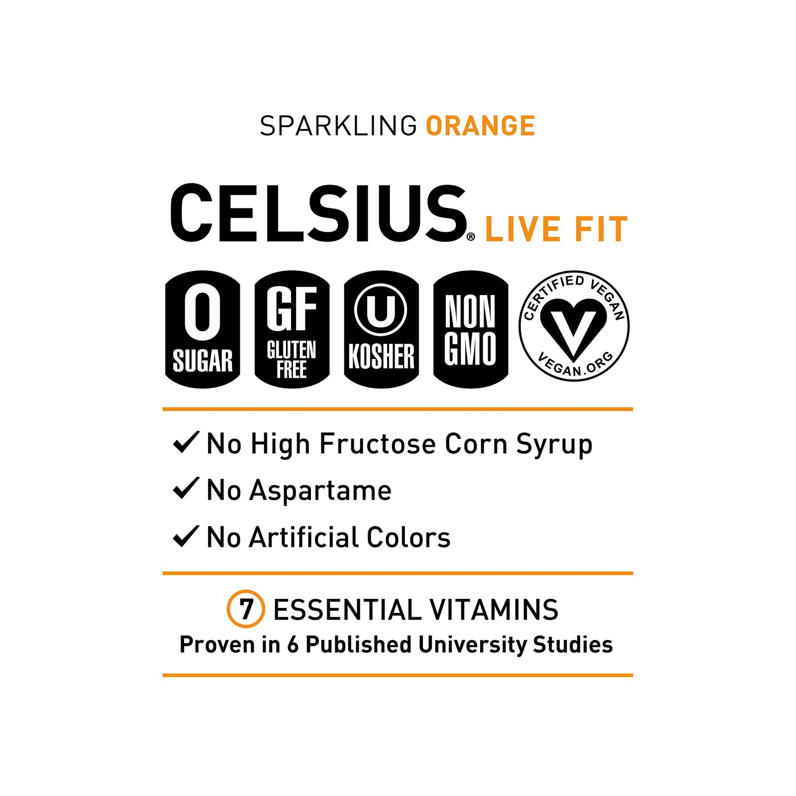 CELSIUS Sparkling Orange, Sugar Free Energy Drink, 12 Fl Oz Pack of 4