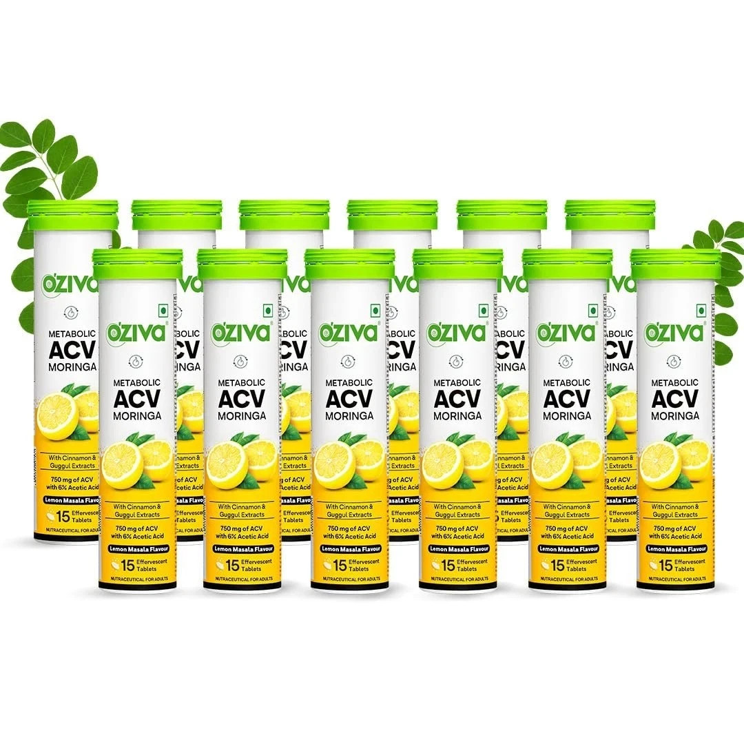 OZiva ACV Moringa Tablets Effervescent Lemon Masala 180 Tablets Free shipping