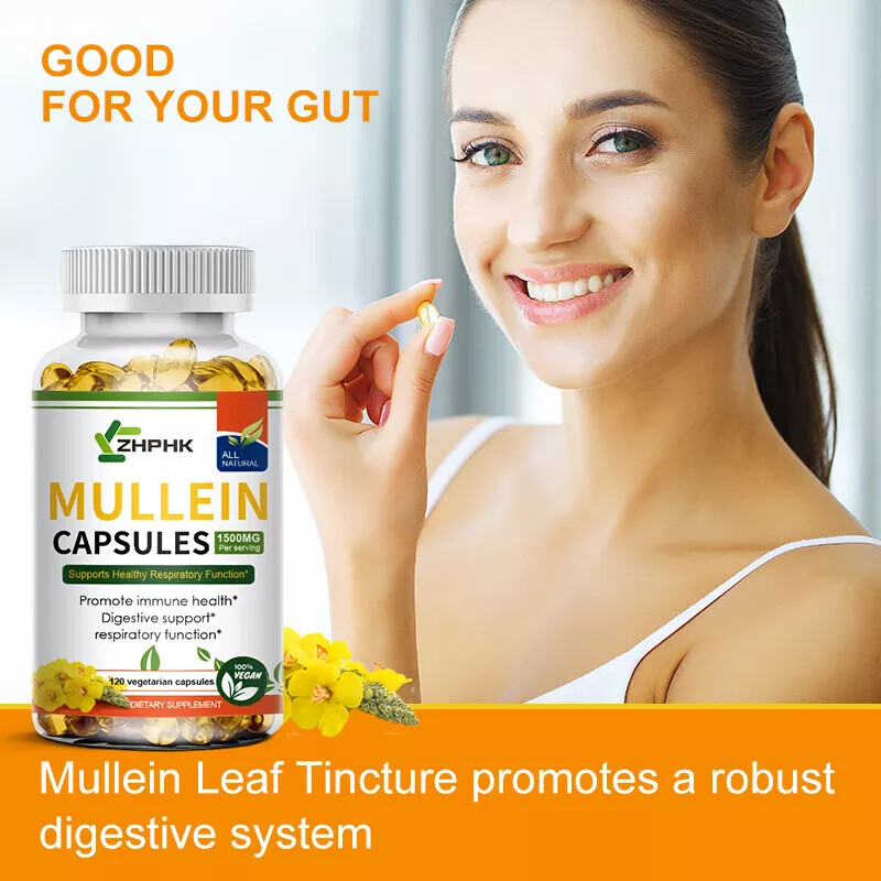 Mullein Leaf 120 Capsules For Lung Cleansing & Detox Herbal Dietary Supplement