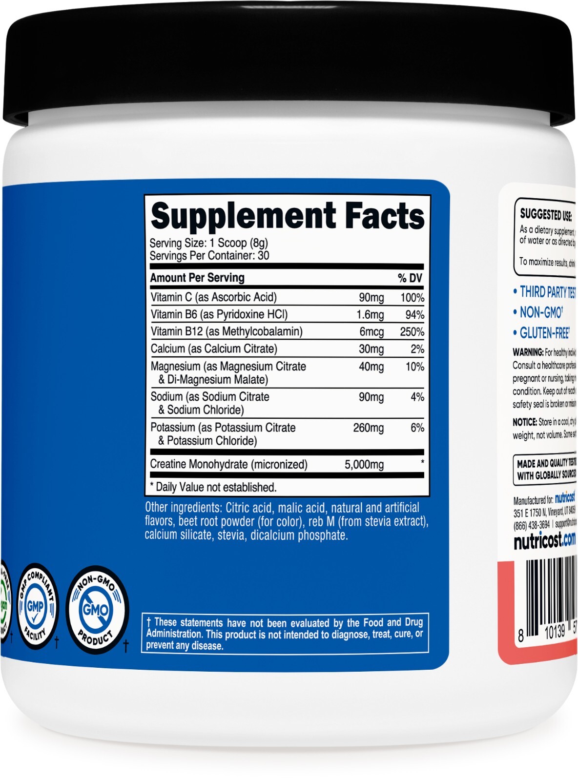 Nutricost Creatine Monohydrate + Hydration Watermelon Flavored, 30 Servings