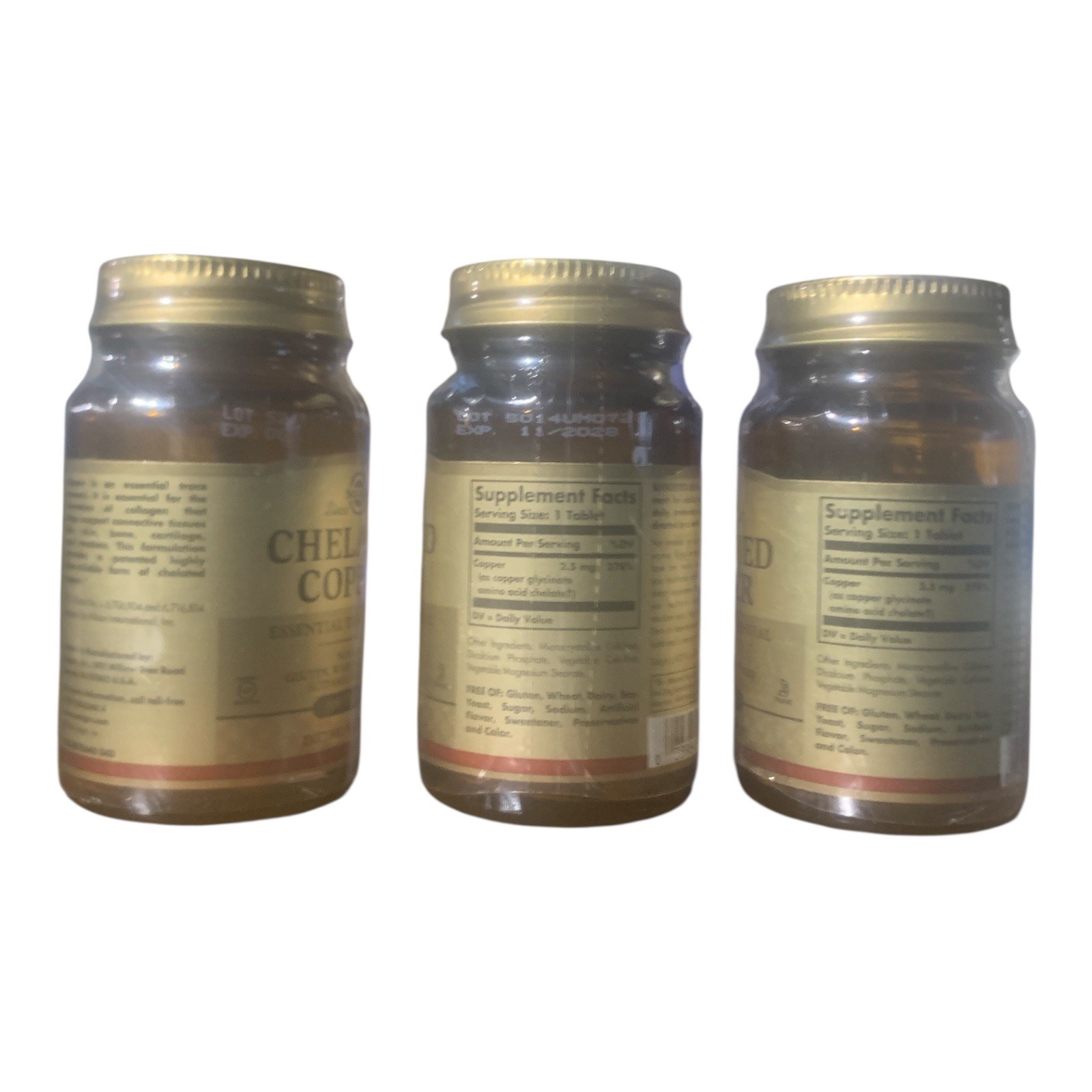 Solgar Chelated Copper 100 Tablets Essential Trace Mineral Supplement 3 Pack