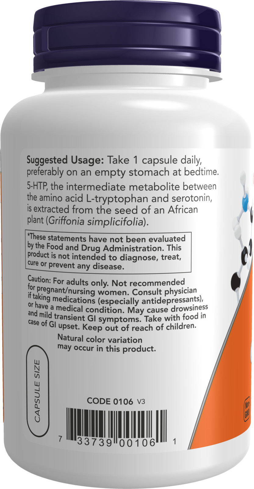 NOW Foods 5-HTP 100 mg Neurotransmitter Support Hydroxytryptophan 120 Cap 04/27