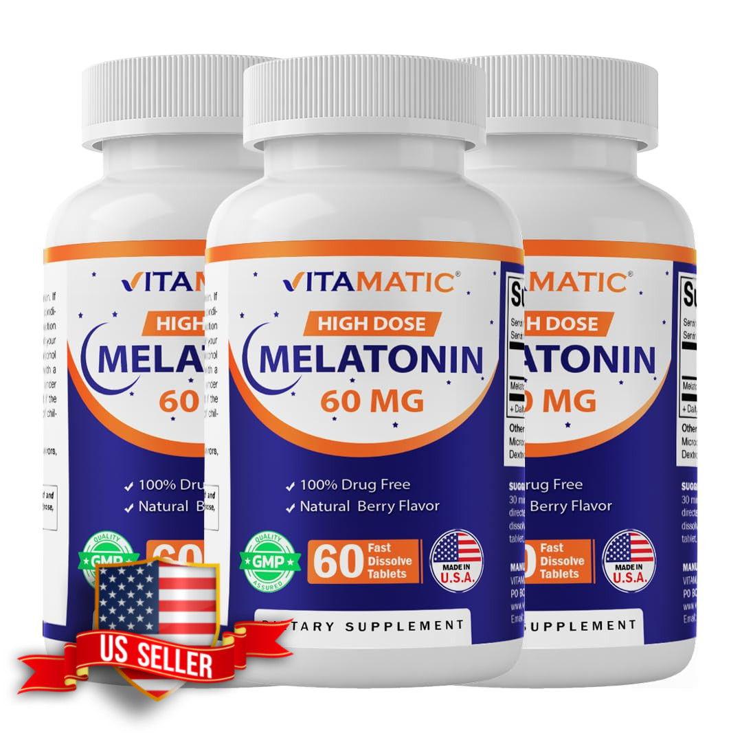 Vitamatic Melatonin Fast Dissolve Tablets 60 Vegan Berry Flavor 3 Bottles