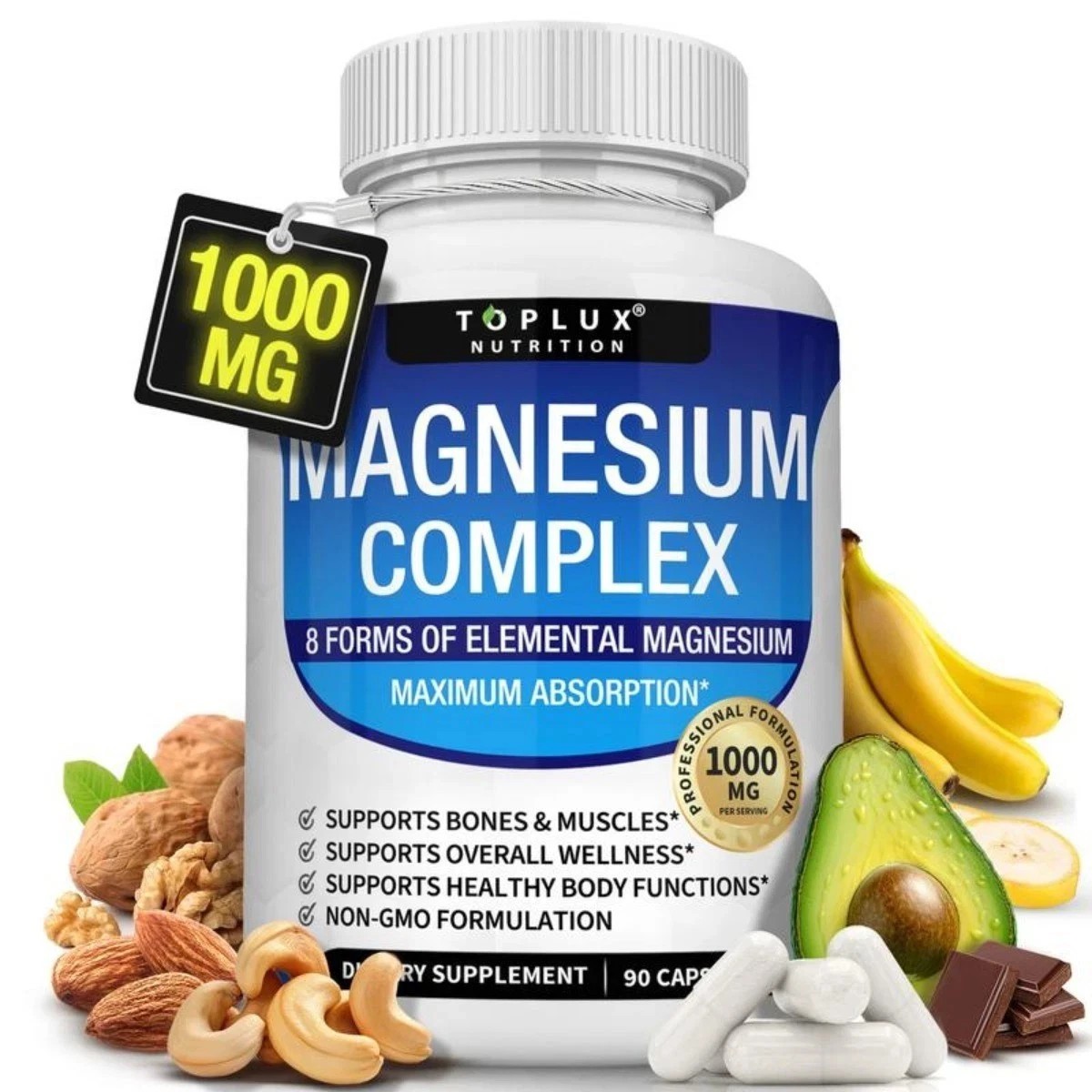 Toplux Magnesium Complex 8 Essential Magnesium Supplement 1000mg 90 Capsules