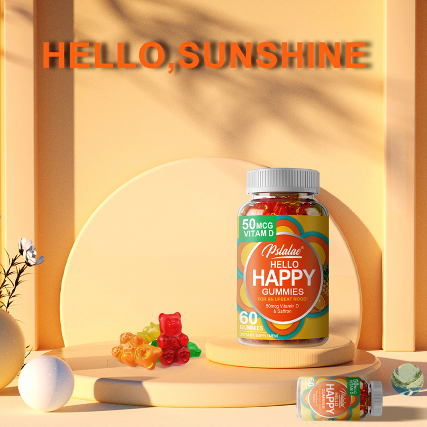 Hello Happy Gummies – Optimistic Mood, Reduce Fatigue – with Vitamin D & Saffron