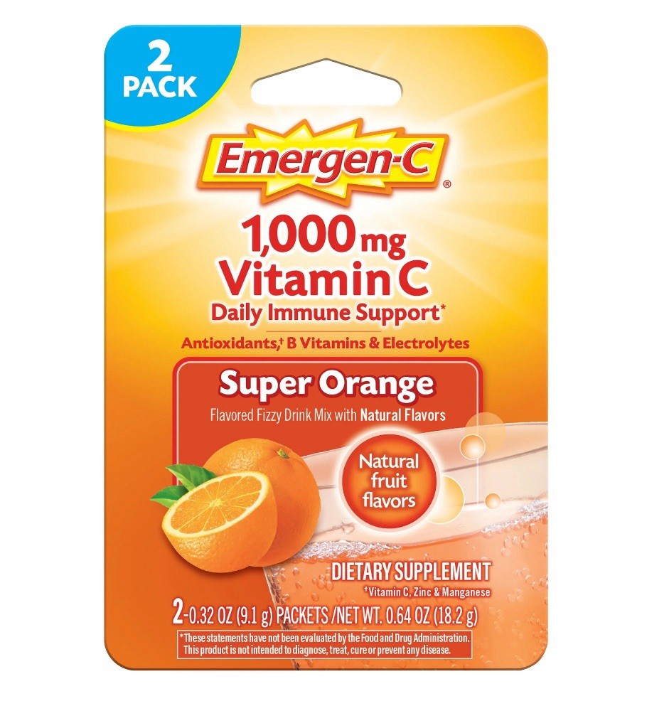 Emergen-C Vitamin C, B Vitamins, Electrolytes, Immune Support, Travel Pack, 2ct