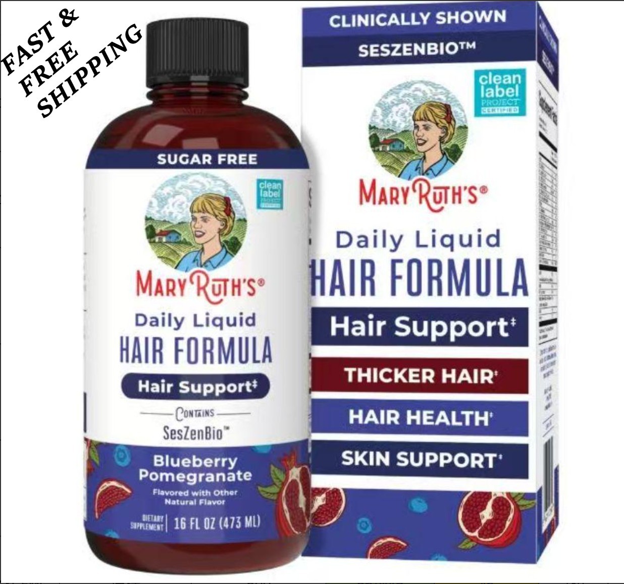 2 BOTTLES MaryRuths Daily Liquid Hair Formula Blueberry Pomegranate Hair Support