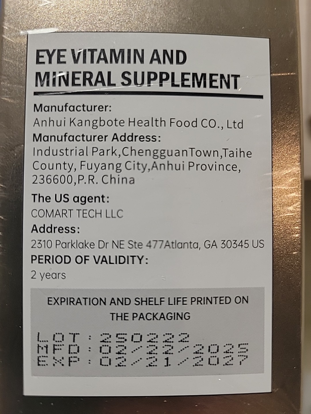 New In Box, Eye Vitamin and Mineral Supplements, 90 caps, EXP 2/2027
