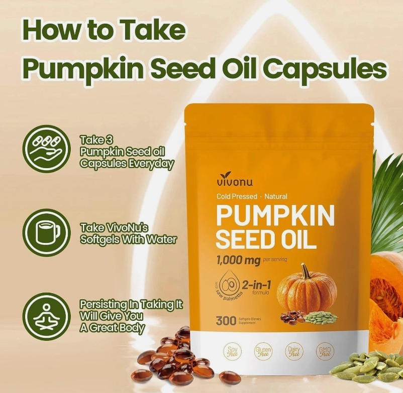 Pumpkin Seed Oil with Palmetto Saw Capsules Hair Care Hair Loss | 300 Softgels