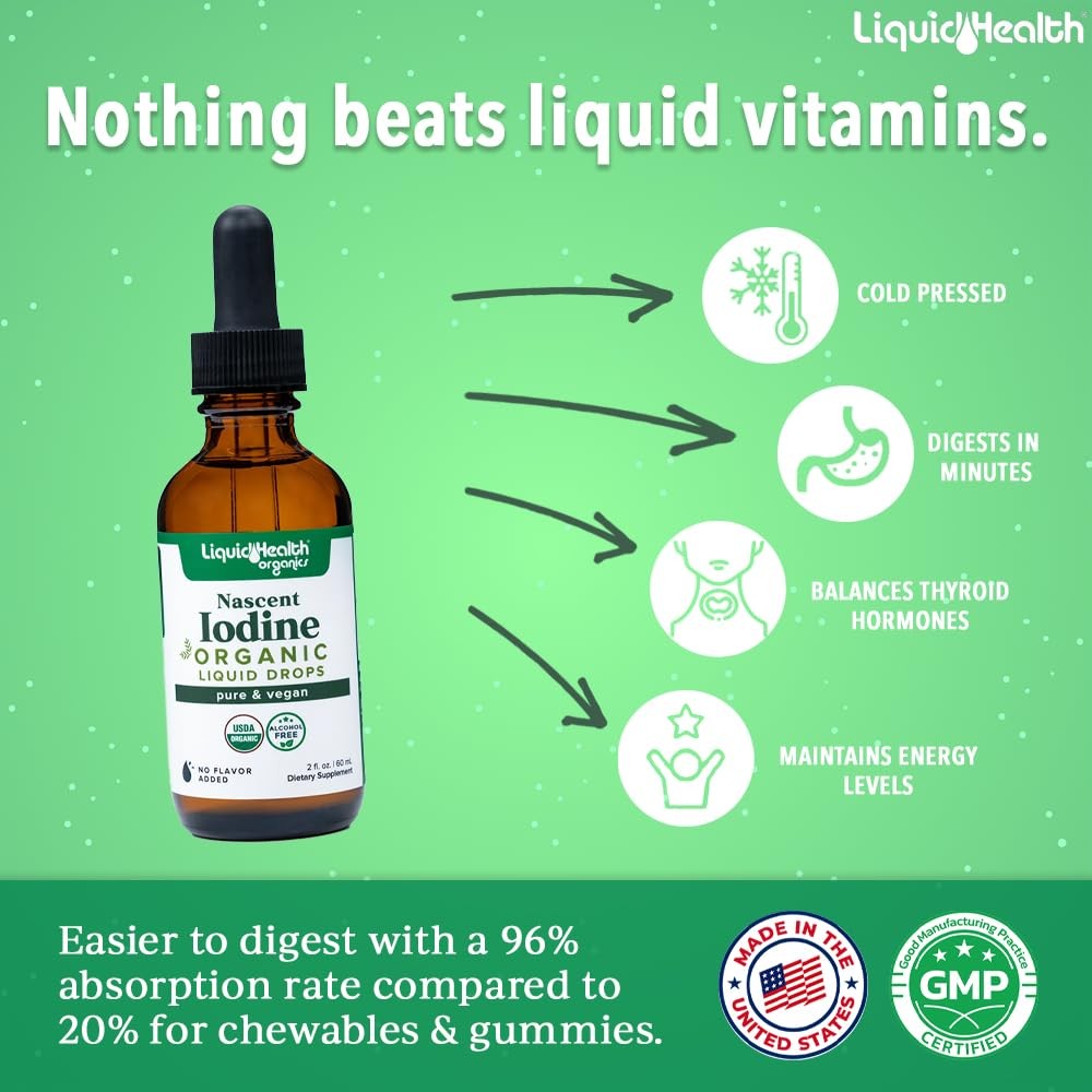 LIQUIDHEALTH USDA Organic Nascent Iodine Liquid Drops, 2 Fl Oz (Pack of 2)