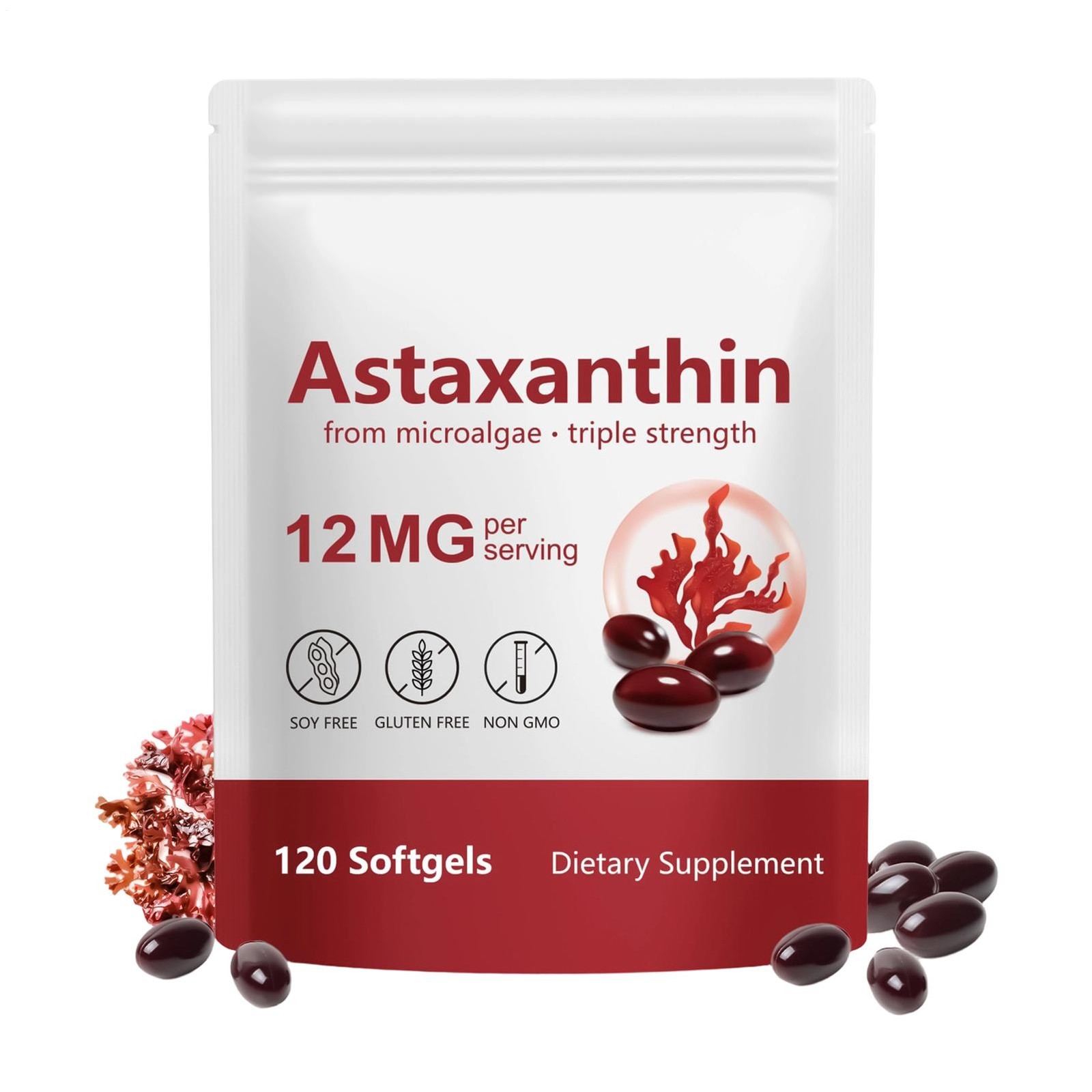 Pr Emium Astaxanthin 12mg,120 Pcs organic Antioxidant Supplement For Eye, Joint