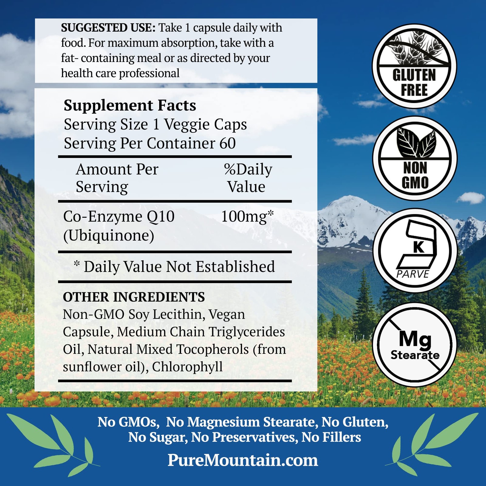 Pure Mountain Botanicals CoQ10 100mg Softgels – Coenzyme Q10 Ubiquinone – Vegan