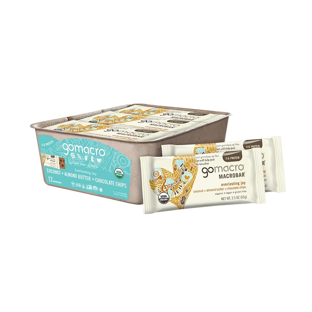 GoMacro MacroBar Vegan Protein Bars Coconut Almond Chocolate Chip 12 Ct