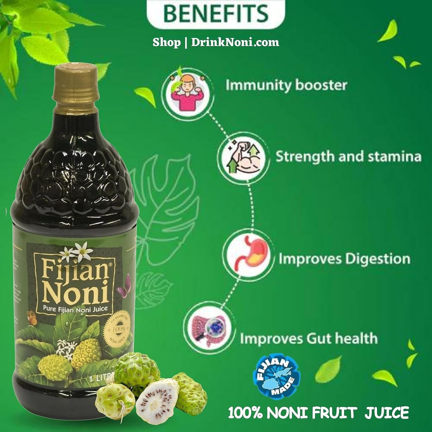 12/Bottles Noni Juice High Potency 33.8 Oz By Fijian Noni
