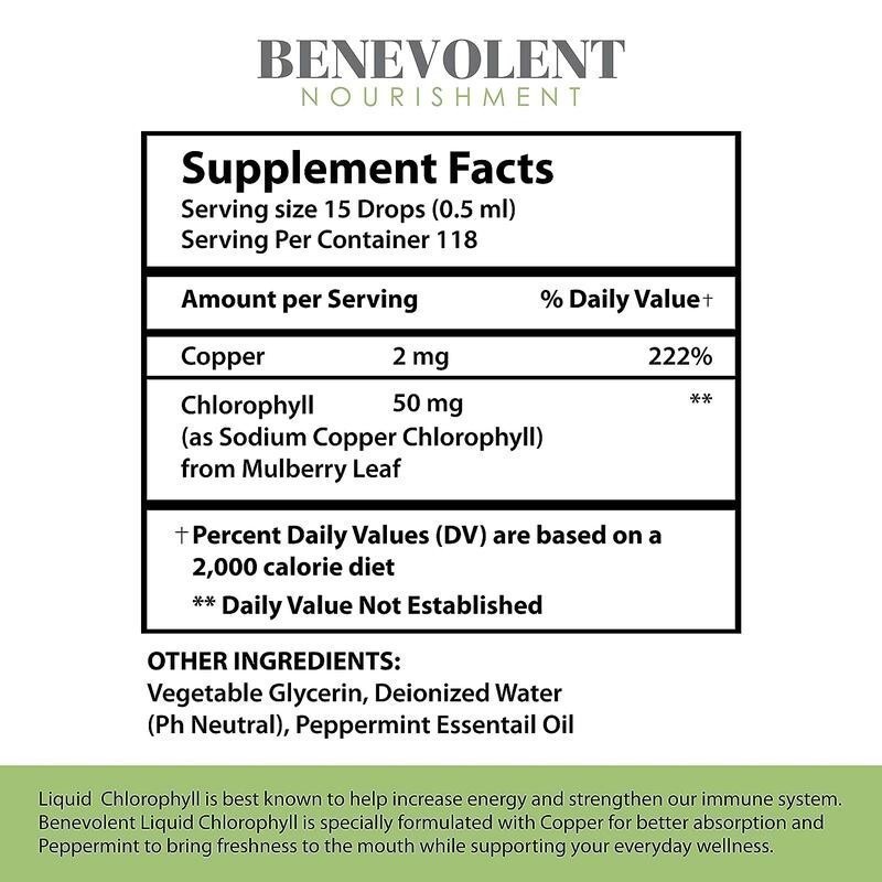 NEW Benevolent Nourishment Liquid Chlorophyll Herbal Supplement 2 oz