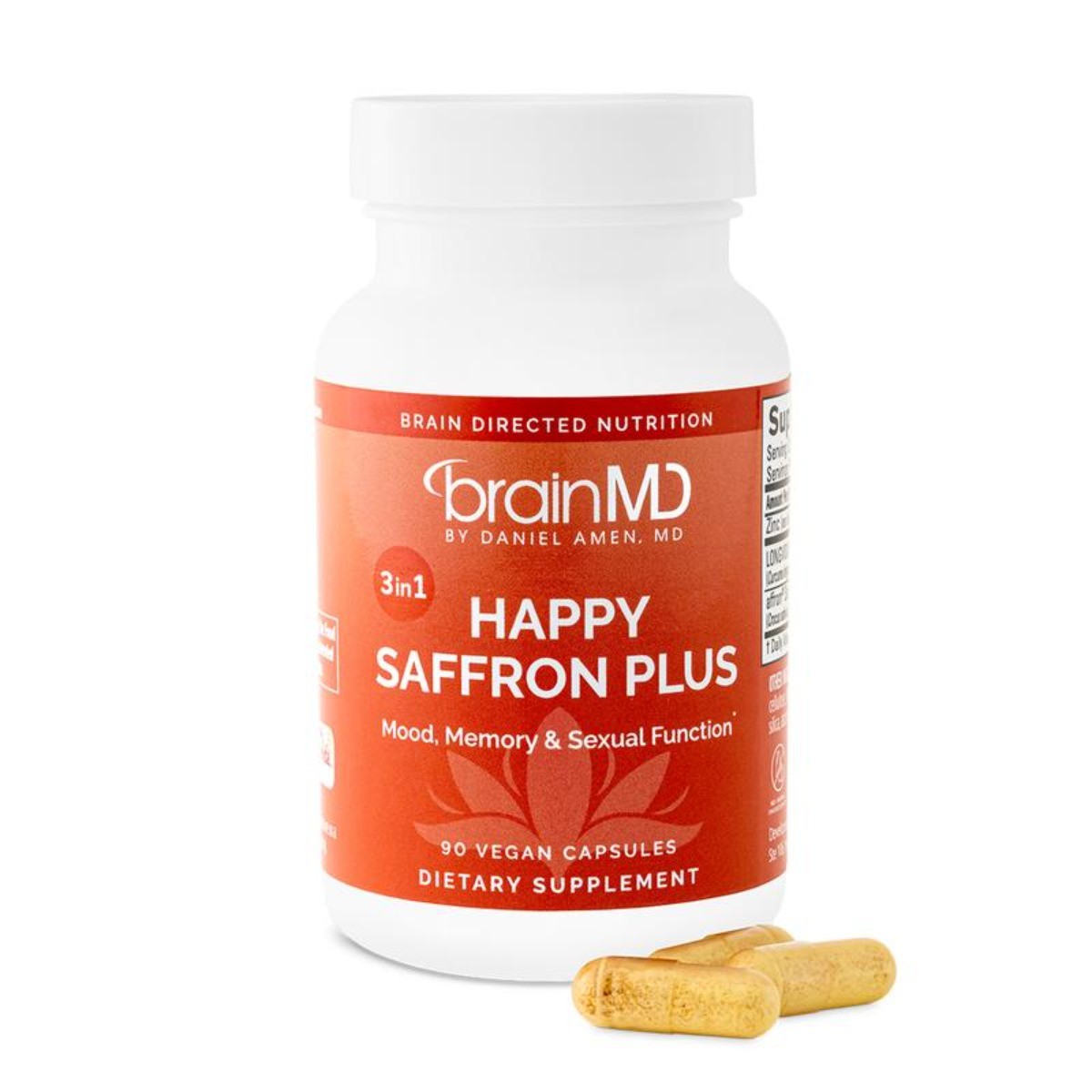 BrainMD Happy Saffron Plus Vegan Capsules Mood Memory Stress Support 90 Count
