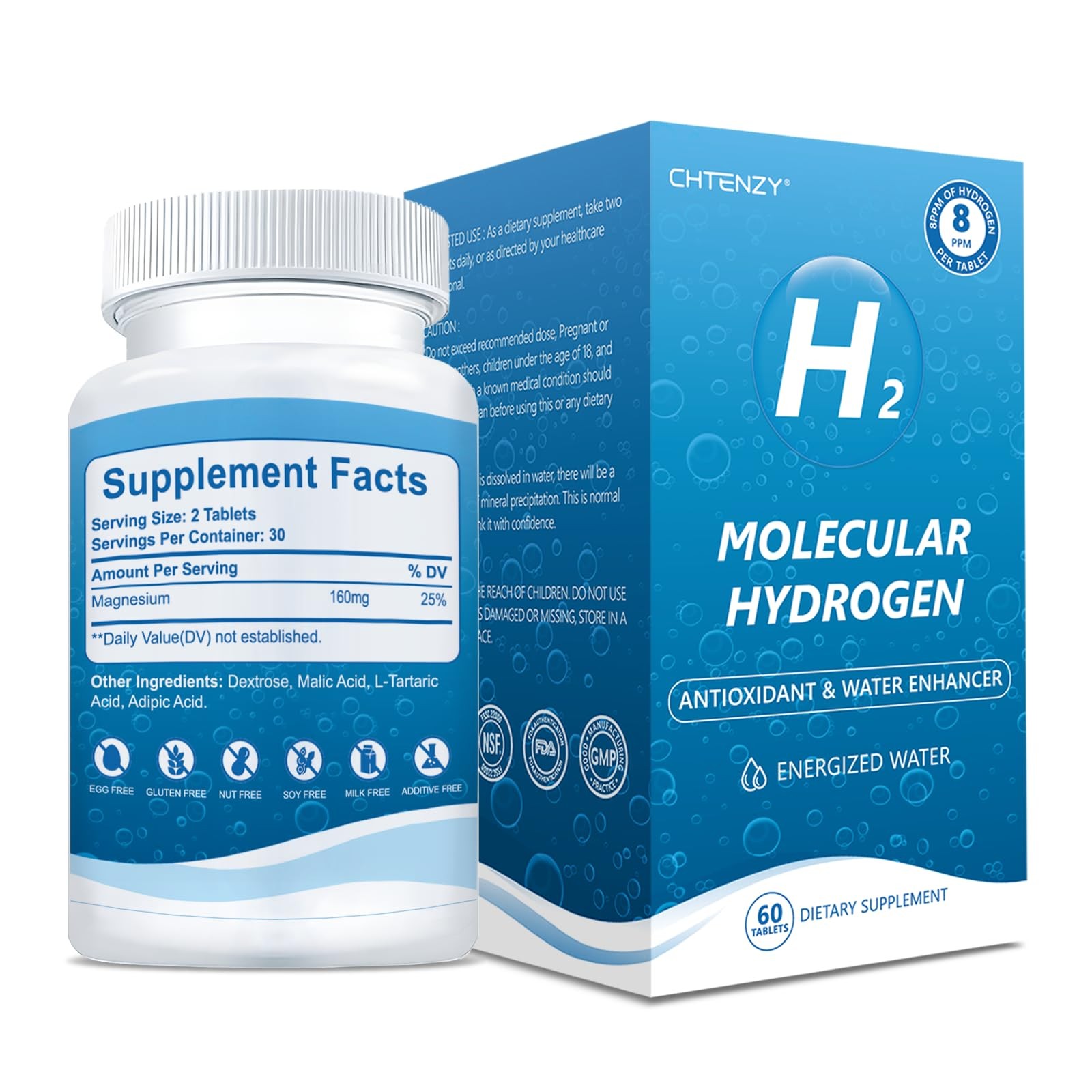Hydrogen Water Tablets with Magnesium – 90 Count for Hydration & Energy