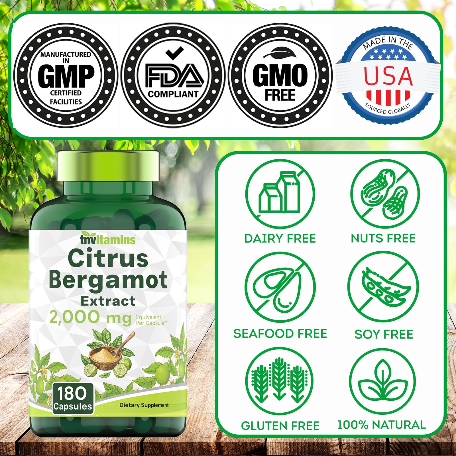 tnvitamins Citrus Bergamot 2000mg – 180 Capsules | 180 Count (Pack of 1)