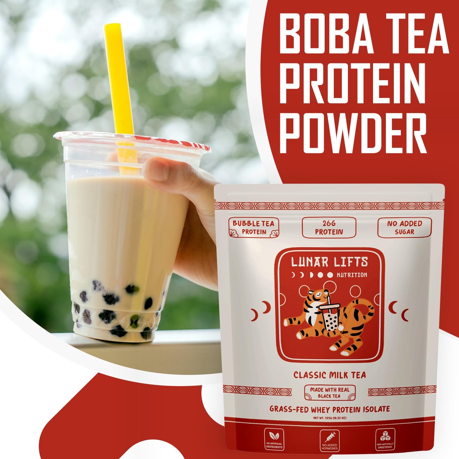 Lunar Lifts Nutrition Classic Milk Tea Boba Protein Powder | Whey Protein Iso…
