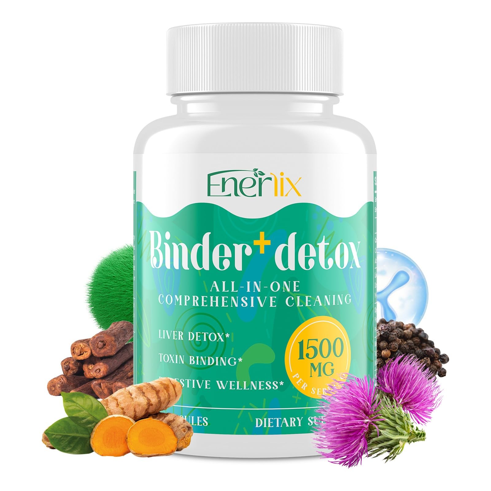 Enerlix 15-In-1 Detox Binder Activated Charcoal Zeolite Bentonite Clay