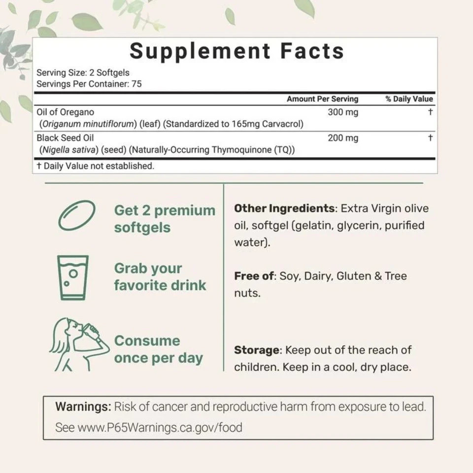 Micro Ingredients Oil of Oregano 6000mg with Black Seed Oil 300 Softgels