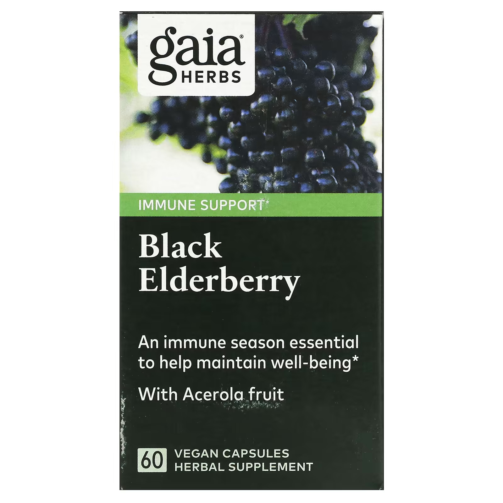 2 X Gaia Herbs, Black Elderberry with Acerola Fruit, 60 Vegan Capsules