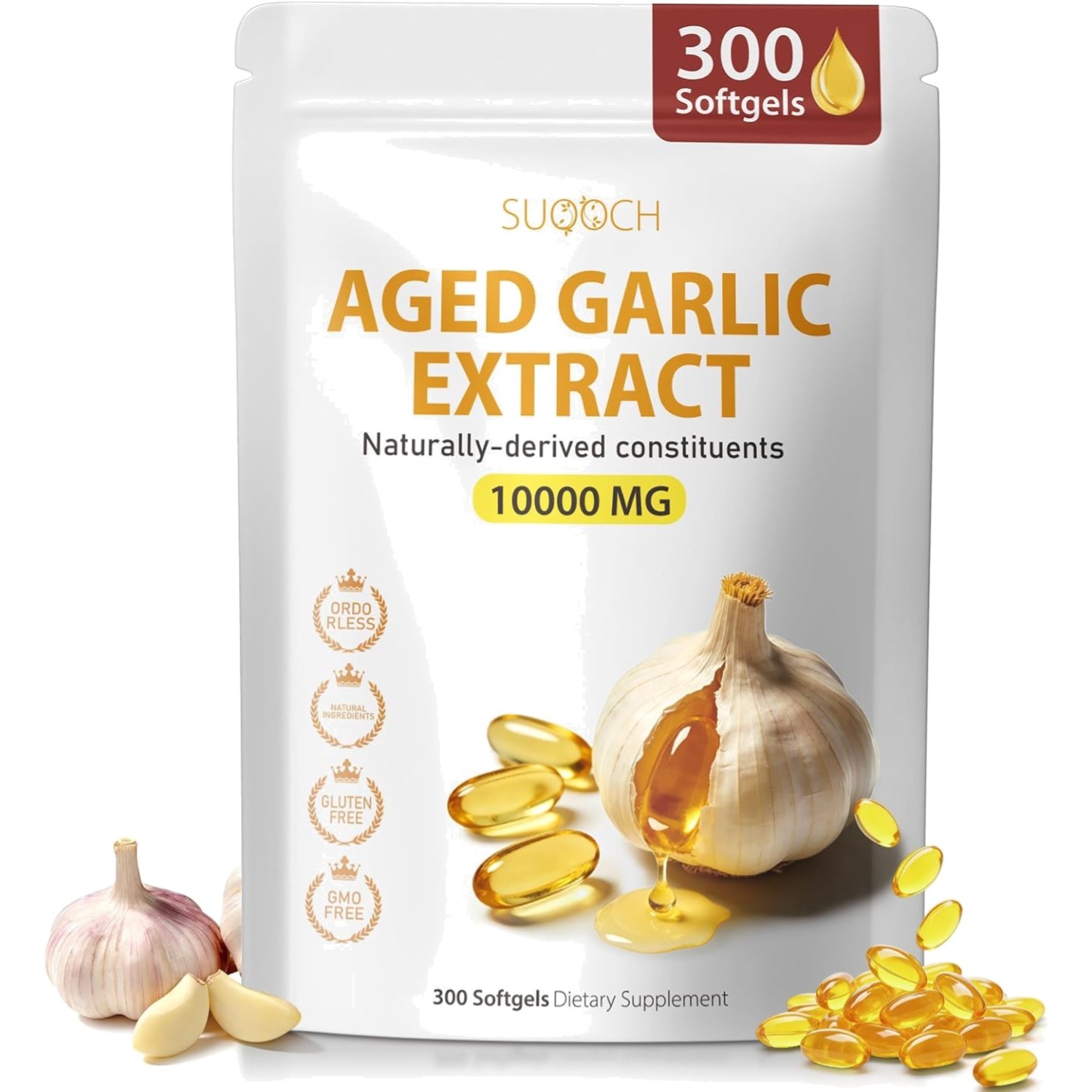 Pure Antioxidant Aged Garlic Extract – 300 Softgels for Heart & Brain Vitality